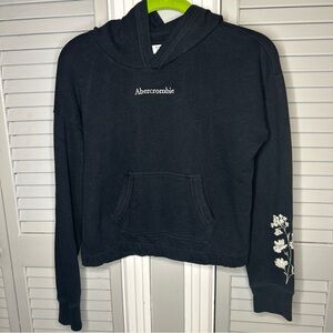 Abercrombie Kids Black Hooded Sweatshirt Embroidered Sleeve Size 11/12